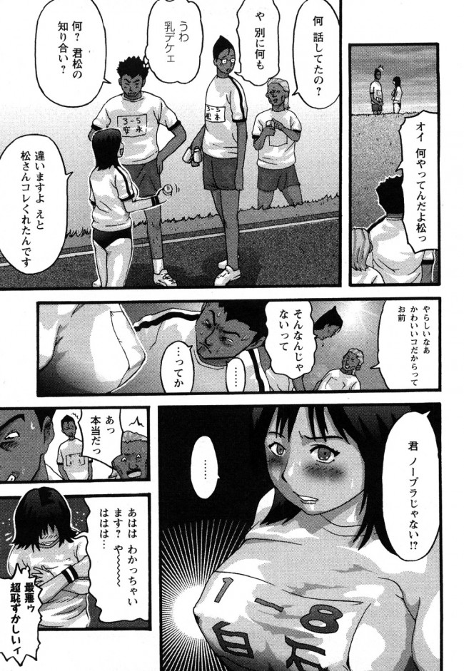 【エロ漫画】学校のマラソン行事の際に巨乳JKを見つけた男子たちは、彼女の体操服の下がノーブラだということに気付いて…【無料 エロ同人】